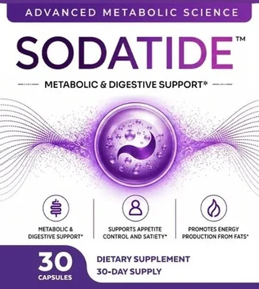 Front of the SodaTide bottle label showing 30 capsules and the dietary supplement line