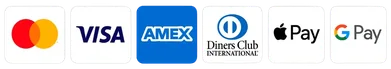 Payment logos: Mastercard, Visa, American Express, Diners Club, Apple Pay and Google Pay